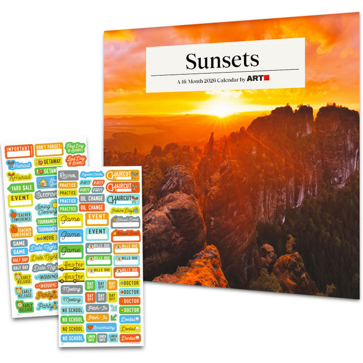 Sunsets Calendar 2026 Mini Size - Deluxe 2026 Setting Sun Landscapes 7" x 7" Wall Calendar Bundle with Over 100 Reminder Stickers (Sunset Scenery Gif