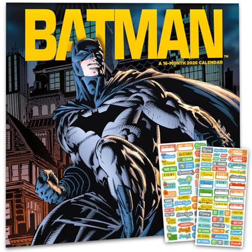 Batman Calendar 2026 - Deluxe 2026 DC Comics Bruce Wayne Wall Calendar Bundle with Over 100 Reminder Stickers (Gotham City Gifts, Office Supplies)
