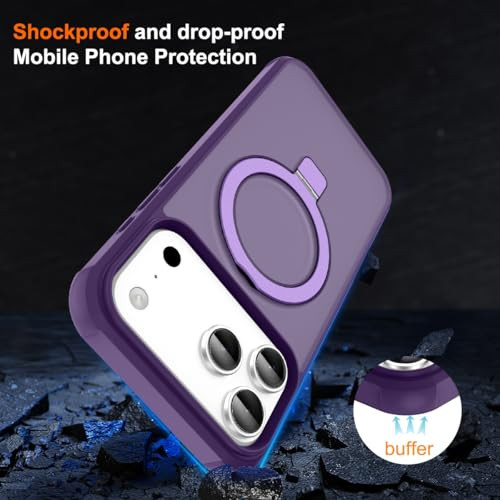 CHAOFEnG Magnetic Compatible with iPhone 17 Pro Case with Stand [Military Grade Drop Tested][Compatible with Magnet] Ring Translucent Slim Hard Back