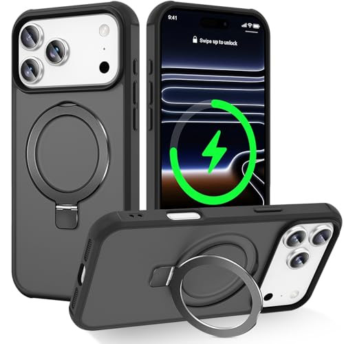 CHAOFEnG Magnetic Compatible with iPhone 17 Pro Case with Stand [Military Grade Drop Tested][Compatible with Magnet] Ring Translucent Slim Hard Back
