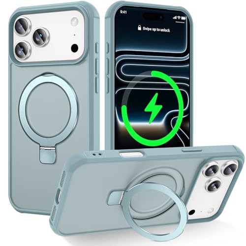 CHAOFEnG Magnetic Compatible with iPhone 17 Pro Case with Stand [Military Grade Drop Tested][Compatible with Magnet] Ring Translucent Slim Hard Back