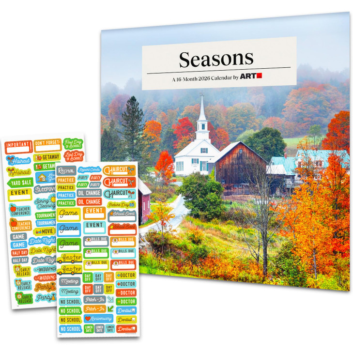 Changing Seasons Calendar 2026 Mini Size - Deluxe 2026 Seasons 7" x 7" Wall Calendar Bundle with Over 100 Reminder Stickers (Mother Nature Gifts, Off