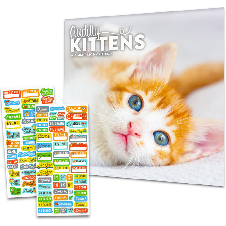 Cuddly Kittens Calendar 2026 Mini Size - Deluxe 2026 Cute Baby Cats 7" x 7" Wall Calendar Bundle with Over 100 Reminder Stickers (Kitty Cat Lover The