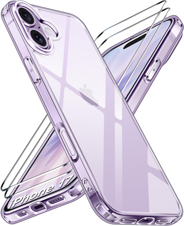 ivoler 3-in-1 Clear Case Designed for iPhone 17 6.3'' 2025 with 2 Pack Tempered Glass Screen Protector Military Shockproof Protective Hard Back Slim