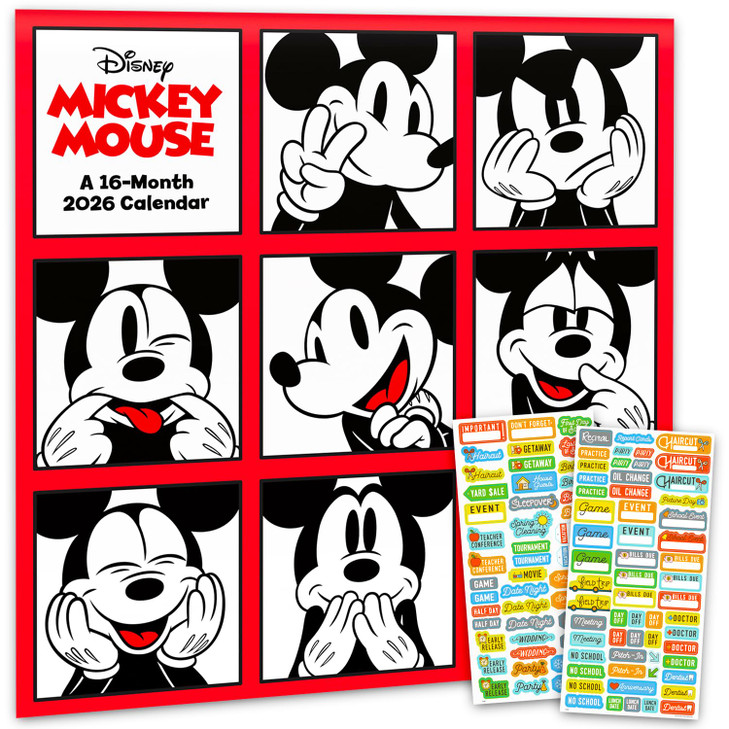 Mickey Mouse Calendar 2026 - Deluxe 2026 Disney Mickey Mouse Wall Calendar Bundle with Over 100 Reminder Stickers (Disneyland Gifts, Office Supplies)
