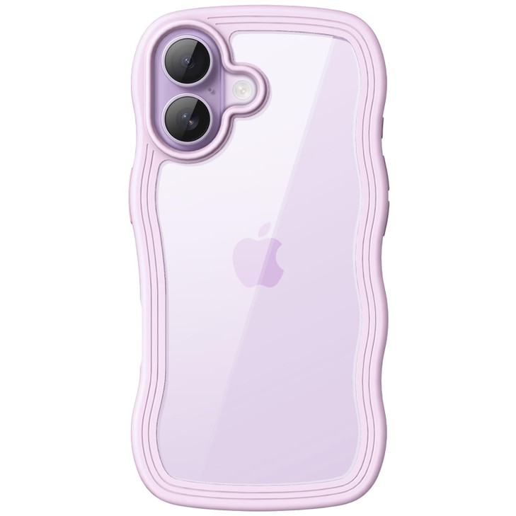 JETech Wavy Case for iPhone 17 6.3-Inch, Cute Wave Frame Curly Shape Shockproof Phone Cover for Women and Girls, Clear Hard PC Back (Purple)