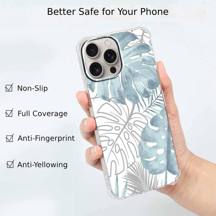 Tobelint Case for iPhone 16 Pro Max with Green Leaves Design,Tropical Monstera Leaves Plants Pattern for Men Women,Clear Slim Soft TPU Bumper Case,6.