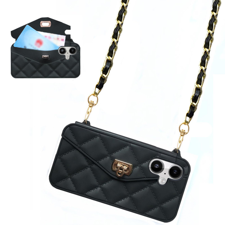 UnnFiko Wallet Phone Case Compatible with iPhone 16 Plus, Cute Light Luxury Bag Design, Purse Flip Card Pouch Cover Soft Silicone Case with Handstrap