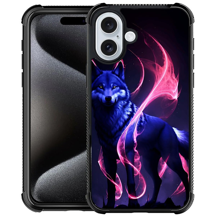 Goodsprout Compatible with iPhone 16 Case,Pink Flame Blue Wolf Amazing Pattern Design Shockproof Anti-Scratch Hard PC Back Case for iPhone 16