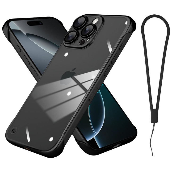 aidvaia Frameless Phone case Compatible with iPhone 16 Pro Max Case Transparent Electroplated Black Frameless Design with Camera Lens Protection case