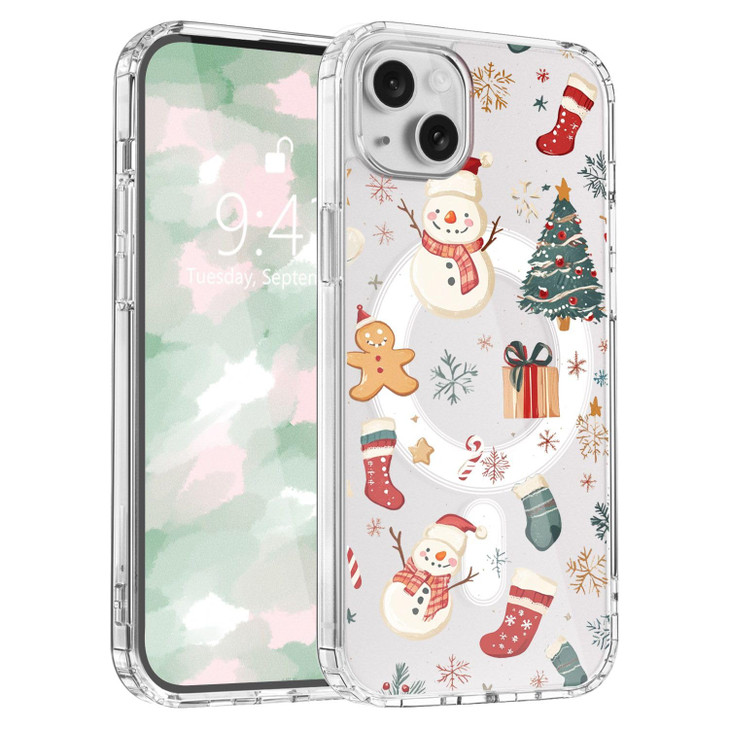 LuminousGuard for iPhone 16 Plus Case, Compatible with MagSafe, Cute Snowman Christmas Stocking Magnetic Phone Case, Clear Soft Slim Fit Shockproof P