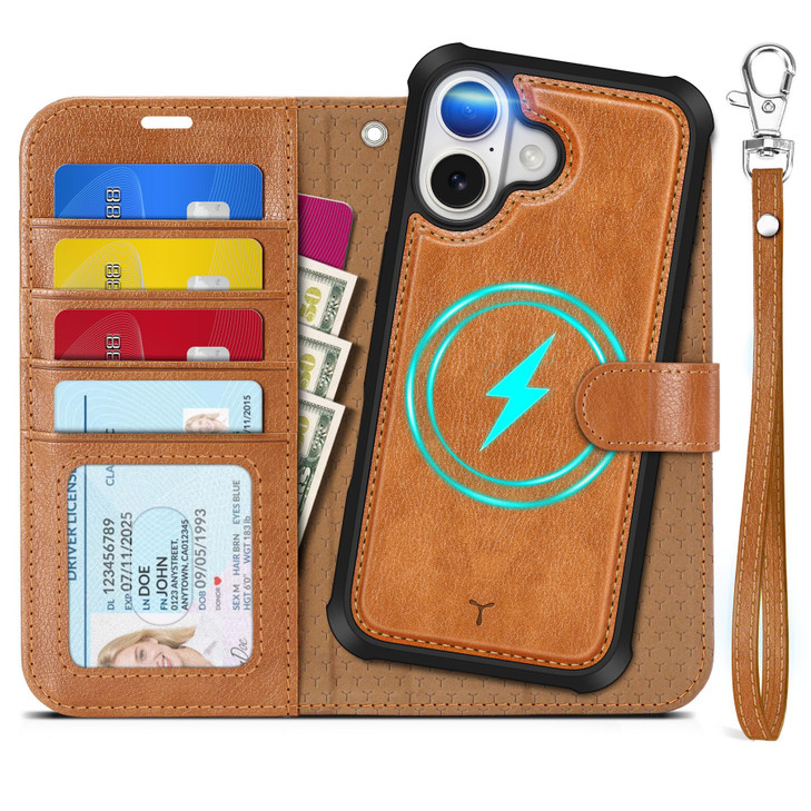 TUCCH Detachable Case Wallet for iPhone 17 (6.3") 2025, Wrist Strap | 4 Card Slots RFID Blocking | Wireless Charging | Stand | 2-in-1 Magnetic | PU L