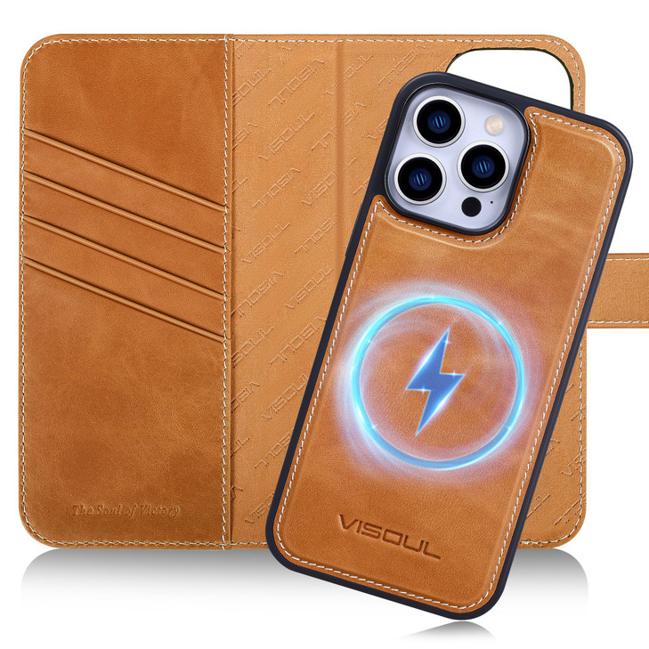 VISOUL Wallet Case for iPhone 16 Pro Max, Genuine Leather Detachable 2 in 1 Case Wallet Magnetic Folio Cover Card Holder Kickstand Compatible with iP