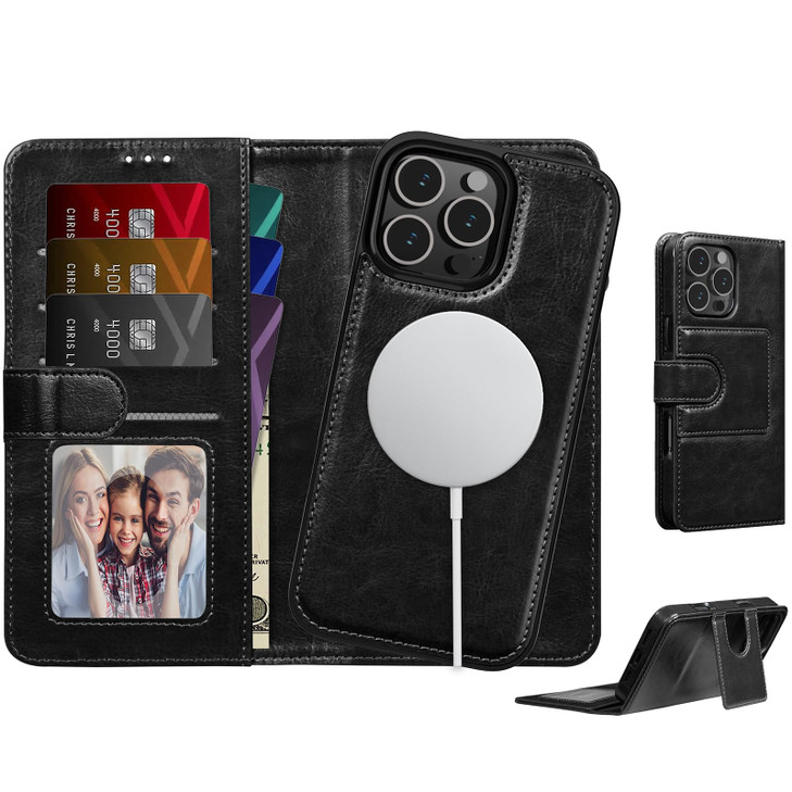LOHASIC for iPhone 16 Pro Max Case Wallet with Card Holder, 2 in 1 Detachable Phone Case with MagSafe, Pu Leather Flip Purse with RFID Blocking, 5 Ca
