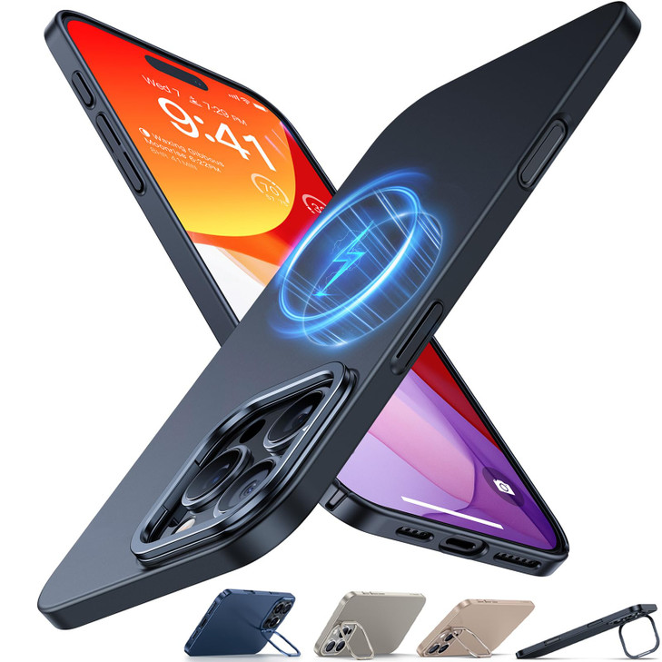 TORRAS Magnetic Slim Fit for iPhone 16 Pro Max Case with Stand, Ultra-Thin 16 Pro Max Phone Case Compatible with MagSafe, Built-in Stash Stand, Light