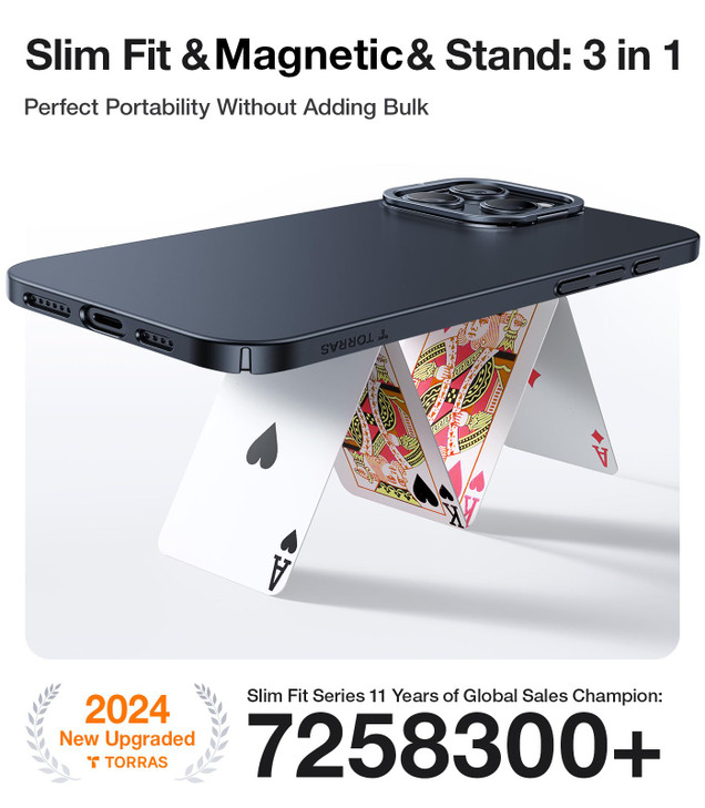 TORRAS Magnetic Slim Fit for iPhone 16 Pro Max Case with Stand, Ultra-Thin 16 Pro Max Phone Case Compatible with MagSafe, Built-in Stash Stand, Light