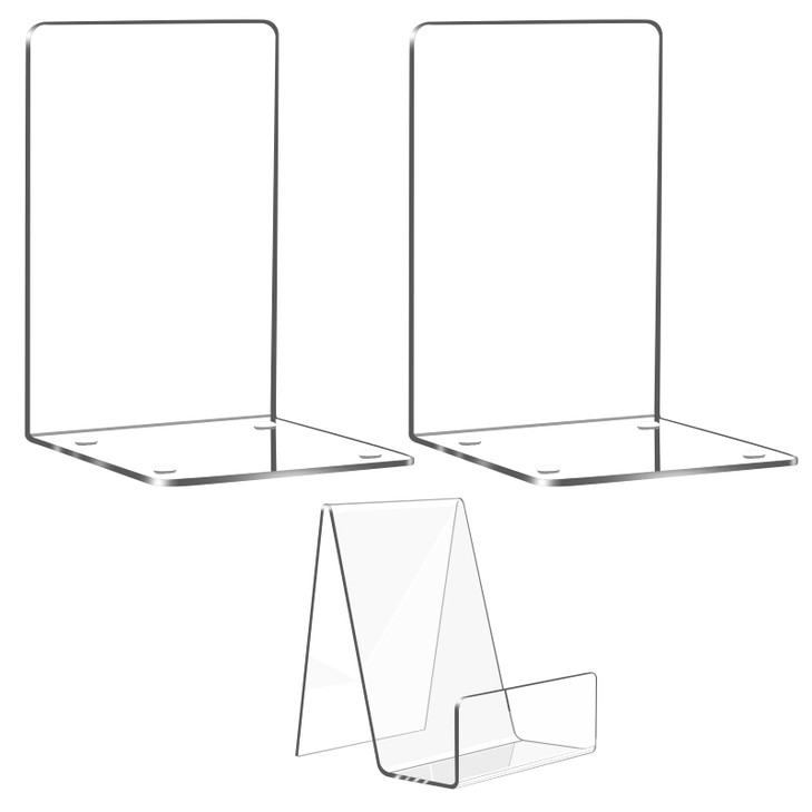 Acrylic Bookends and Acrylic Book Stand, Clear Bookends with Silicone Non-Slip Pads, Book Holder for Decor, Book Organizer for Desktop Storage, Use f