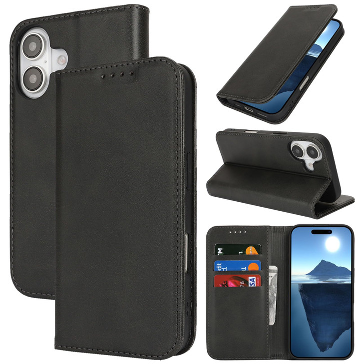 Jaorty Premium PU Leather Flip Folio Case for iPhone 16 Plus, 6.7 Inch, Navy Blue with Card Slot, Stand Holder, Magnetic Closure, TPU Shockproof Inte