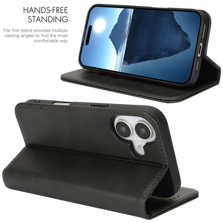 Jaorty Premium PU Leather Flip Folio Case for iPhone 16 Plus, 6.7 Inch, Navy Blue with Card Slot, Stand Holder, Magnetic Closure, TPU Shockproof Inte