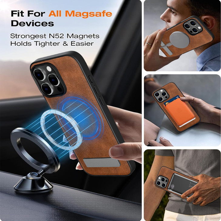 X-level Magnetic for iPhone 16 Pro Leather Case,Compatible with MagSafe,Built-in Invisible Stand with Screen Protector,Shockproof Slim Protective Cas