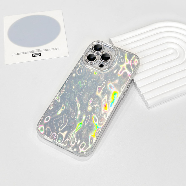 Lovmooful Compatible for iPhone 16 Pro Max Case Cute Sparkle Pleated Texture with Glitter Lens Protector Design Bumper Protector for Girls Women Soft