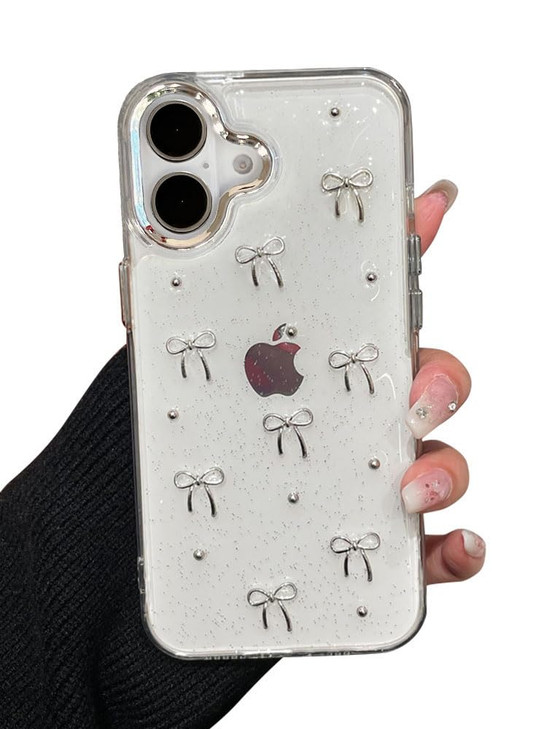 EYZUTAK Case for iPhone 16 Plus, Bling Glitter 3D Bowknot Phone Case Cute Sparkly Crystal Clear Bow Aesthetic Design Case Slim Soft Durable TPU Trans