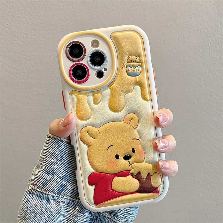 NATEROSO Compatible with iPhone 16 Pro Max Cute Case, Kawaii Phone Case TPU Leather Cute Bear Cartoon case Soft Rubber Shockproof Protective for iPho
