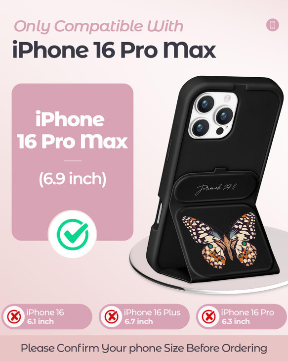 LISEVO Camera Cover Stand Case for iPhone 16 Pro Max - Women Mujer Girl Girly Unique Cute Aesthetic PU Leather Folio Folded Flipped Holder with Magne