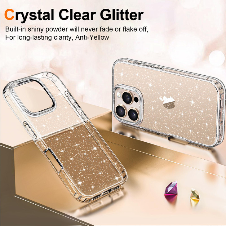 Hython for iPhone 16 Pro Case Glitter, Clear Glitter Sparkly Shiny Bling Sparkle Cute Cover, Anti-Scratch Soft TPU Thin Slim Fit Shockproof Protectiv