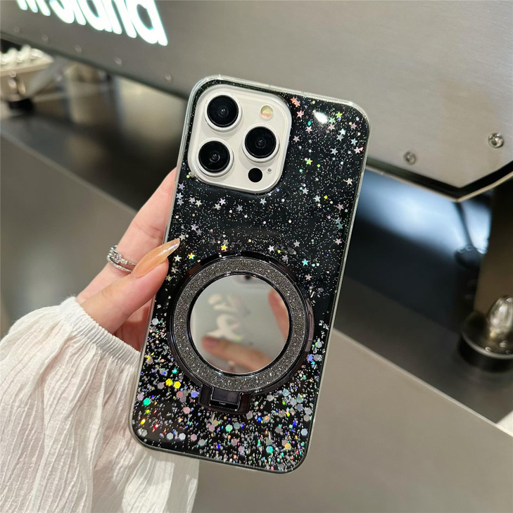 COTDINFOR Case for iPhone 16 Pro Case Glitter Cute Bling Sparkle with Stand Makeup Mirror Soft Bumper Shockproof Transparent Protection Women Girls P