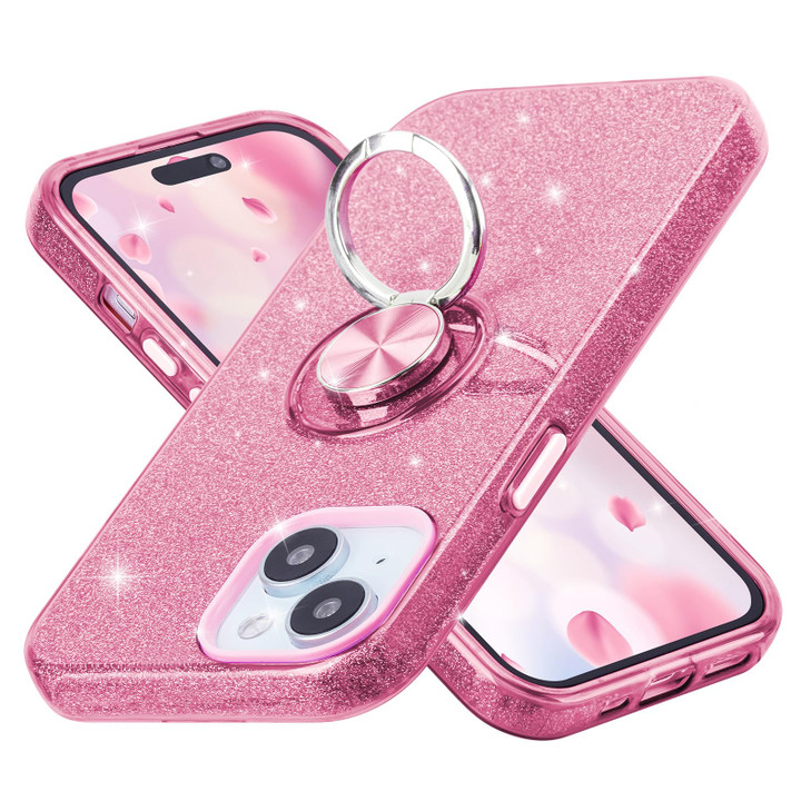 Wisdompro Case for iPhone 15 Plus, for iPhone 14 Plus, Cute Glitter Bling Sparkle Protective Case with Ring Kickstand, Women Girls Phone Case for 6.7