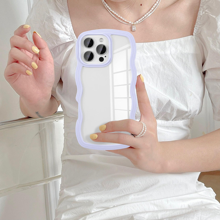 UEEBAI Wave Frame Clear Case for iPhone 16 Pro Max, Curly Clear Phone Case, Cute Wavy Phone Case for Girl Slim Fit Shockproof Phone Cover Bumper Soft