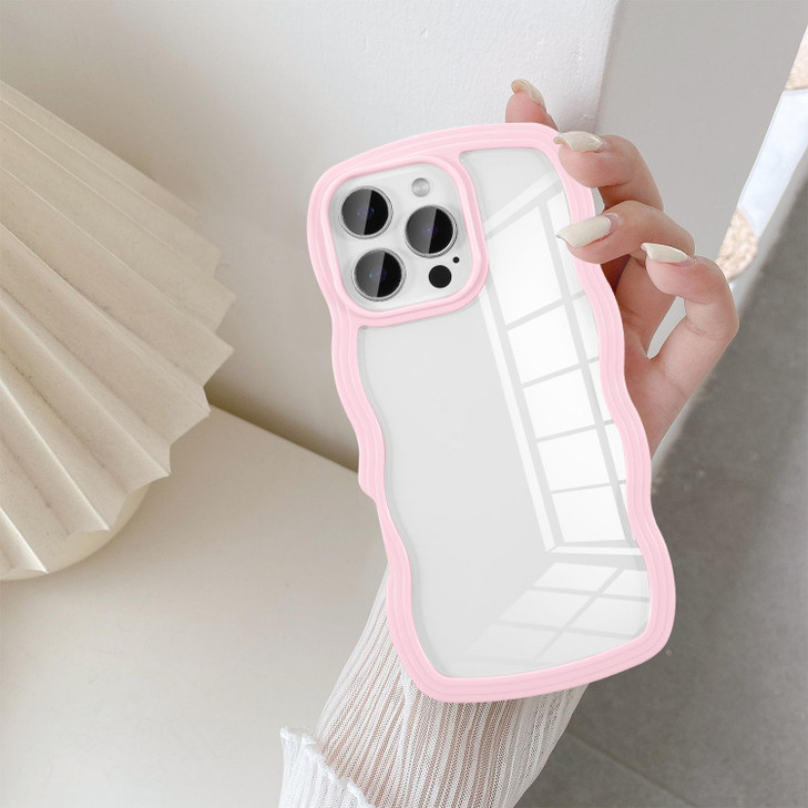UEEBAI Wave Frame Clear Case for iPhone 16 Pro, Curly Clear Phone Case, Cute Wavy Phone Case for Girl Slim Fit Shockproof Phone Cover Bumper Soft Pre