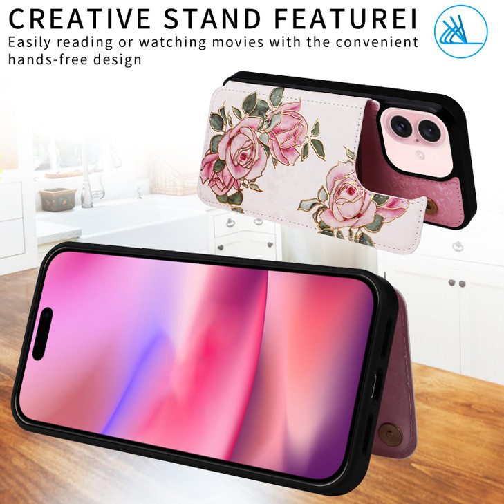 UEEBAI Wallet Case for iPhone 16 with Card Holders, PU Leather Cover Kickstand RFID Blocking Double Magnetic Clasp Rilievo Flower Shockproof Flip Cas