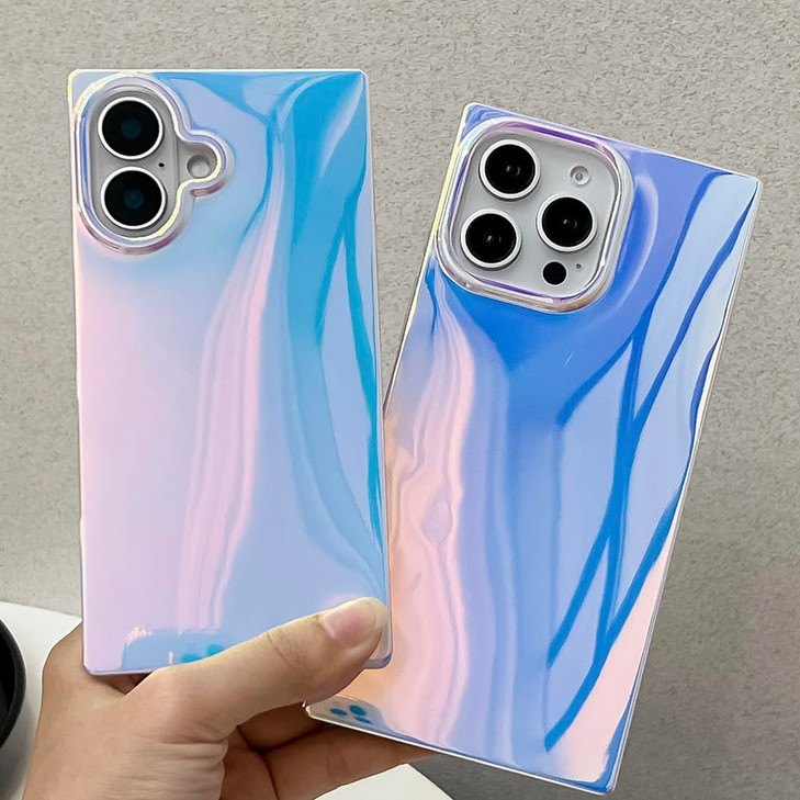KERZZIL Cute Holographic Compatible with iPhone 16 Pro Rectangle Case, Slim Colorful Glossy Soft TPU Silicone Protective Durable Cases Cover for Wome