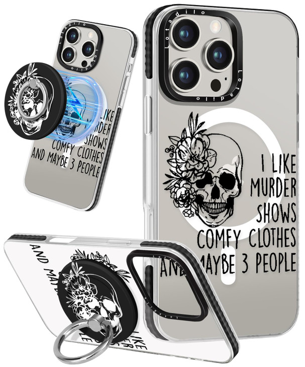 Lotadilo Case for iPhone 16 Pro Max Case Compatible with Magsafe Ring Holder Stand - for Women Skull Design TPU Phone Cover for Girls Girly Funny Fas