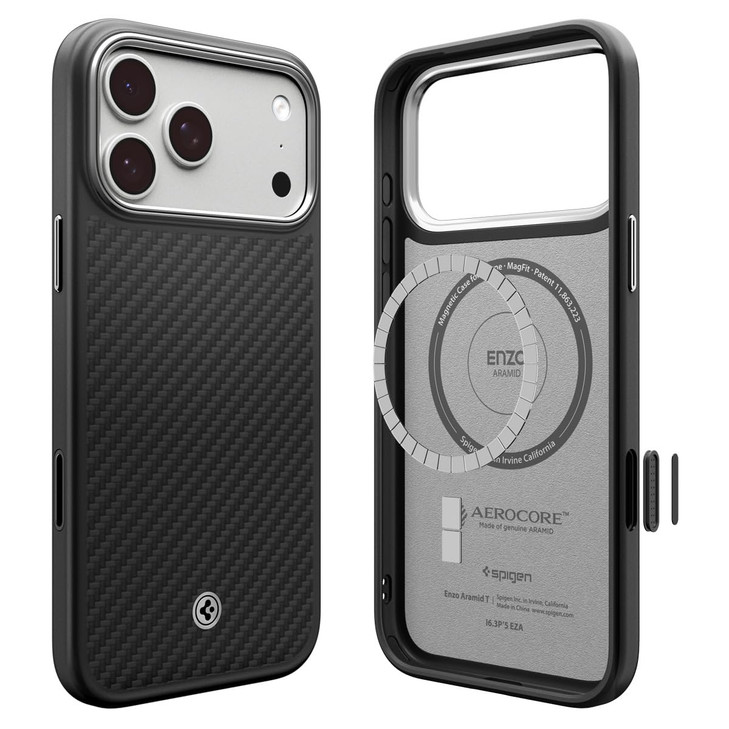 Spigen for iPhone 17 Pro Case, Enzo Aramid T MagFit [Camera Control Button] [Compatible with MagSafe] - Black Silver