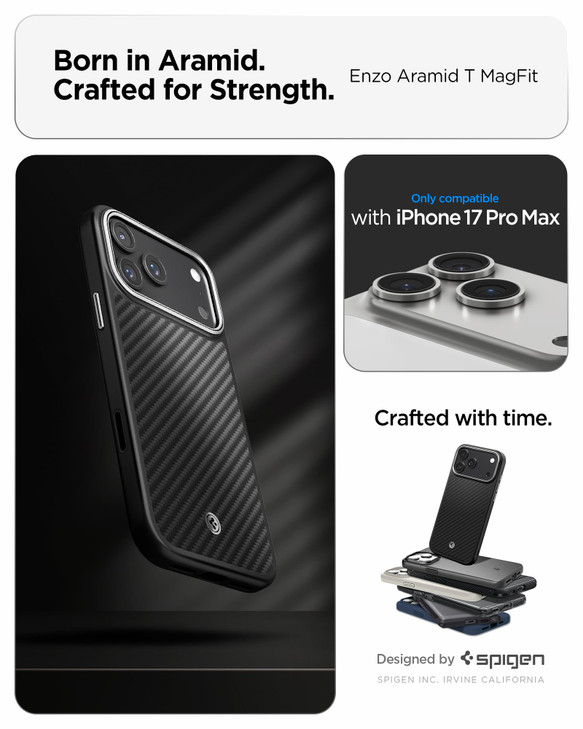 Spigen for iPhone 17 Pro Case, Enzo Aramid T MagFit [Camera Control Button] [Compatible with MagSafe] - Black Silver