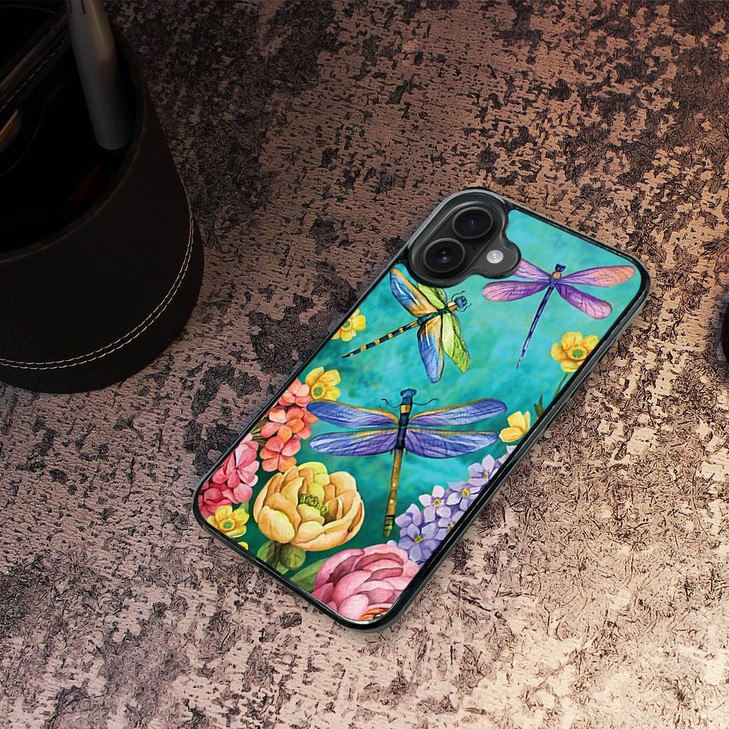 AjourTek for iPhone 16 Plus, Durable Protective Soft Back Case Phone Cover, HOT13383 Flower Dragonfly