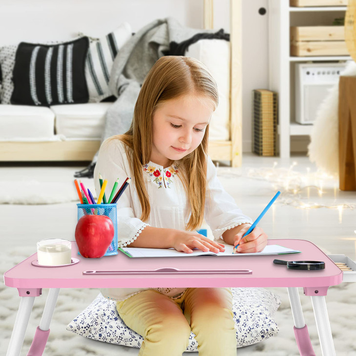 Zapuno Multi-Function Laptop Bed Table with Storage Drawer and Cup Holder, Lap Desk Stand Tray for Eating, Reading and Working