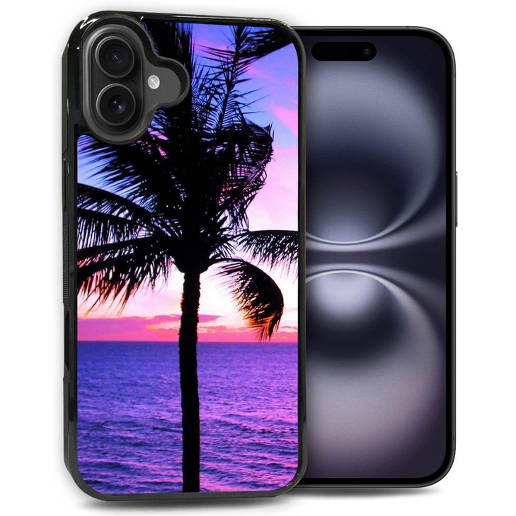for iPhone 16 Plus, Durable Protective Soft Back Case Phone Cover, HOT12377 Tropical Purple Beach Palm 12377