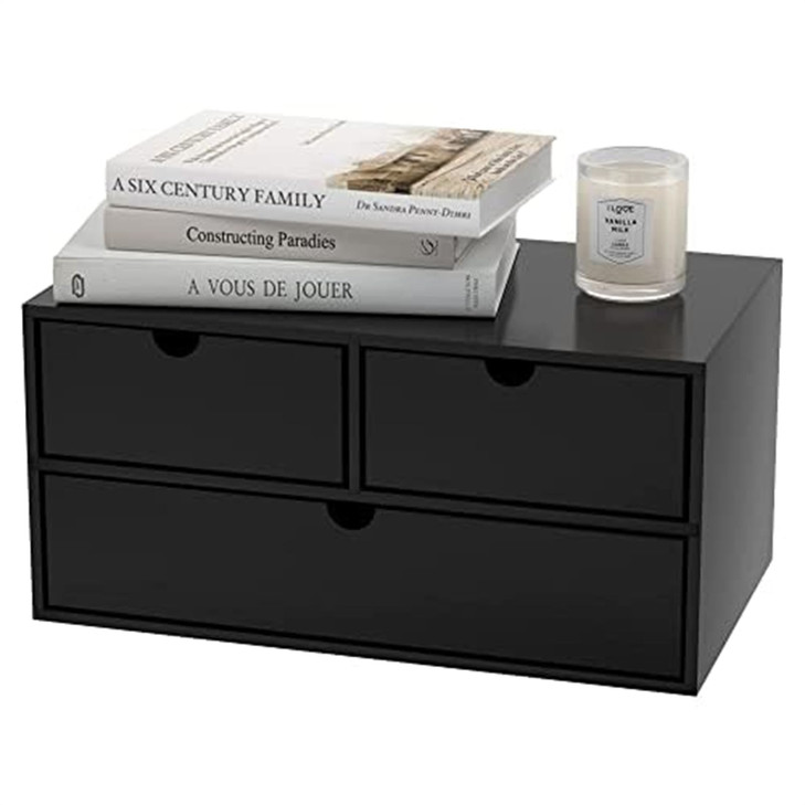 Wisuce Bamboo Desk Organizer - Mini Bamboo Desk Drawer Tabletop Cosmetic Storage Organization for Office or Home Black with Shelf