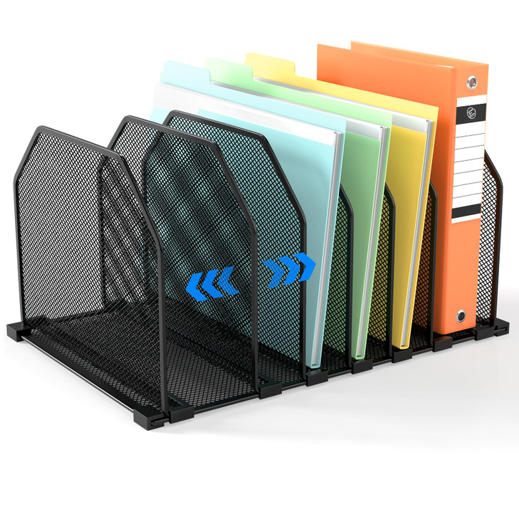 ZONGALL Adjustable File Organizer for Desk, 6 Sections Vertical File Folder Holders Desktop Binder Organizer, Mesh Desk Organizer File Sorter for Hom