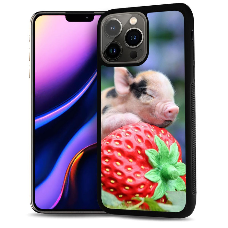 for iPhone 16 Pro, Durable Protective Soft Back Case Phone Cover, HOT12276 Baby Pig Strawberry 12276