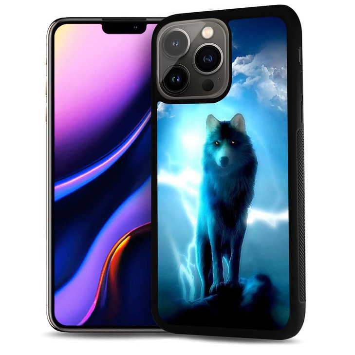 for iPhone 16 Pro, Durable Protective Soft Back Case Phone Cover, HOT12317 Moon Light Night Wolf 12317