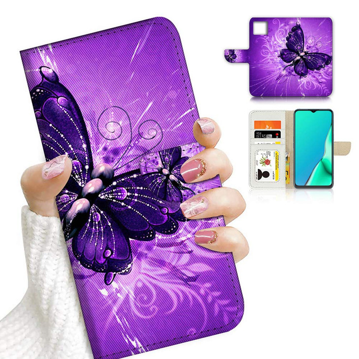 for iPhone 16 Pro, Designed Flip Wallet Phone Case Cover, A8184 Purple Butterfly 8184