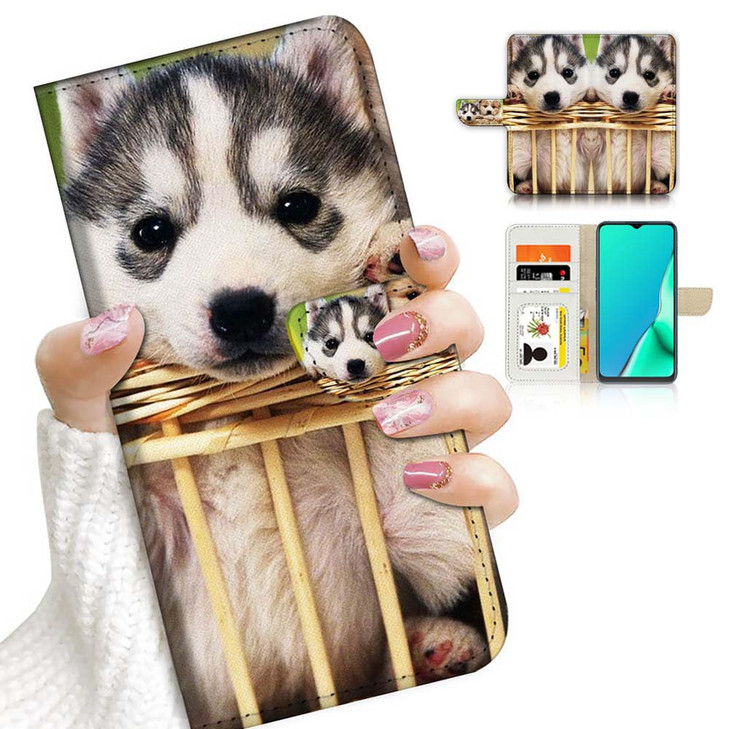AJOURTEK for iPhone 16 Pro, Designed Flip Wallet Phone Case Cover, A23206 Baby Puppy Dog Husky 23206