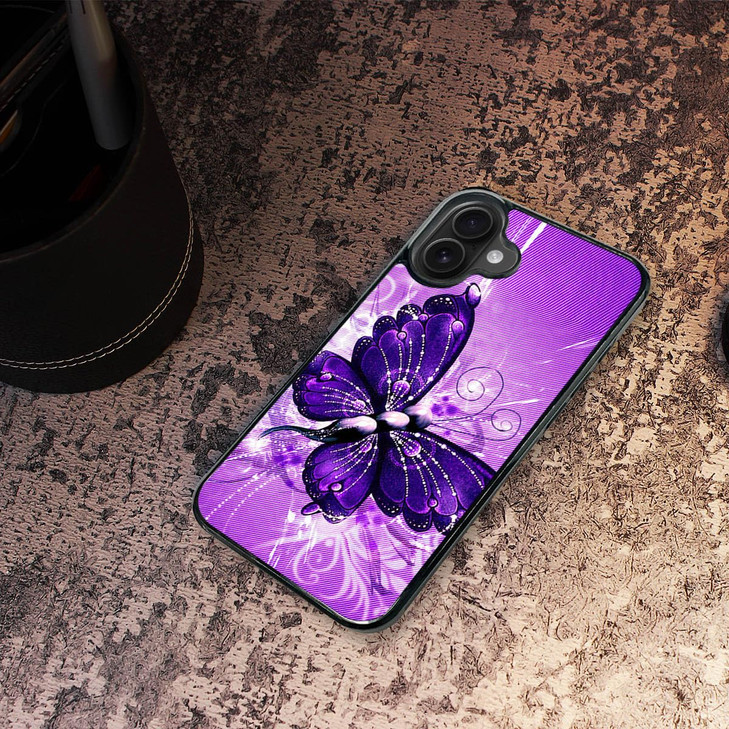 AjourTek for iPhone 16, Durable Protective Soft Back Case Phone Cover, HOT12122 Purple Butterfly 12122