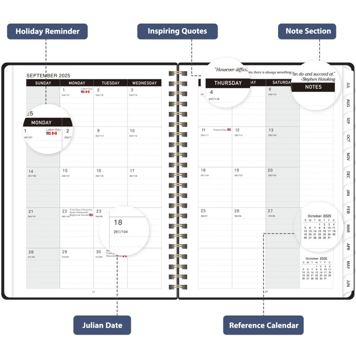 Academic Planner 2025-2026, Weekly and Monthly Agenda Planner, Daily Calendar Planning Notebook (July 2025 - June 2026), School Teacher Student Suppl
