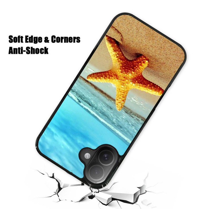 AjourTek for iPhone 16, Durable Protective Soft Back Case Phone Cover, HOT12286 Beach Blue Sea Starfish 12286
